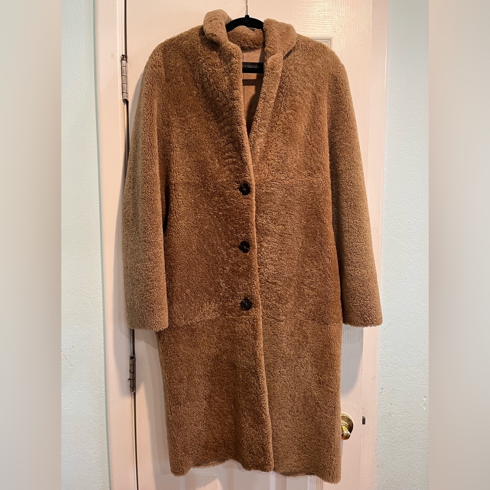 Pologeorgis Women’s Tan Curly Shearling Coat Medium Barely Worn